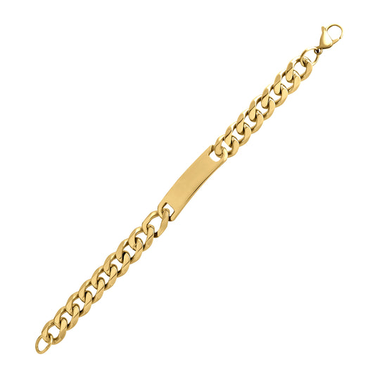 Stainless Steel Mens Yellow-Tone Cuban Id Bracelet