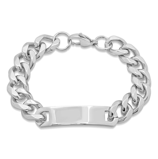 Stainless Steel Mens Cuban Id Bracelet