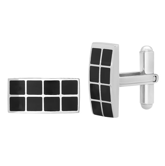 Stainless Steel Mens Rectangular Black Enamel Cufflinks