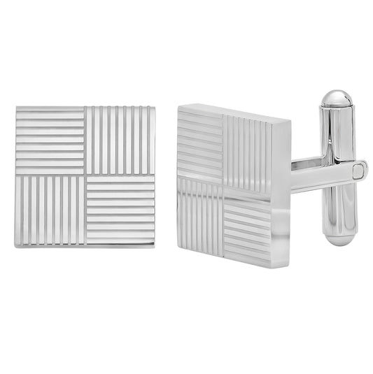 Stainless Steel Mens Square Grooved Lines Cufflinks