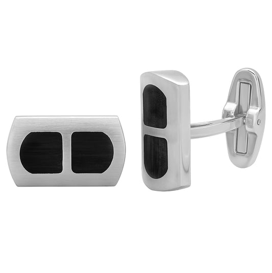 Stainless Steel Mens Black Enamel Cufflinks