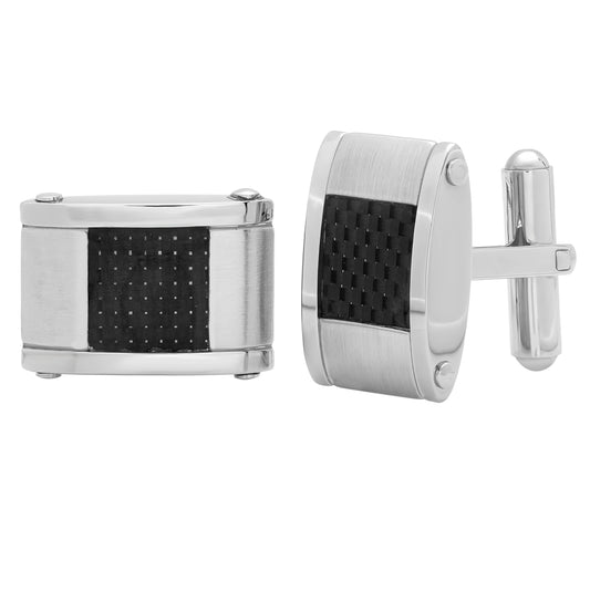 Stainless Steel Mens Carbon Fiber Inlay Cufflinks