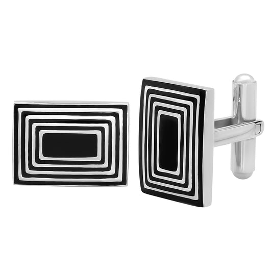 Stainless Steel Mens Rectangular Black Enamel Cufflinks