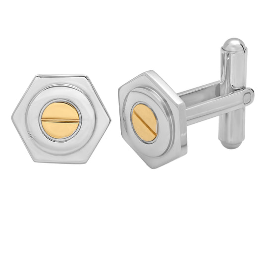 Stainless Steel Mens Yellow Centered Screw Shaped Cufflinks