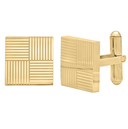 Stainless Steel Mens Yellow-Tone Grooved Lines Cufflinks