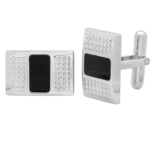 Stainless Steel Mens Rectangular Black Enamel Cufflinks