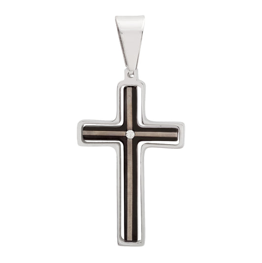Stainless Steel Stainless Steel Mens Cubic Zirconia Three-Tone Cross Religious Charm Pendant