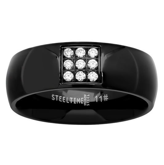 Stainless Steel Black-tone Mens Cubic-Zirconia Fashion Comfort-fit Bridal Anniversary Wedding Engagement Band Ring