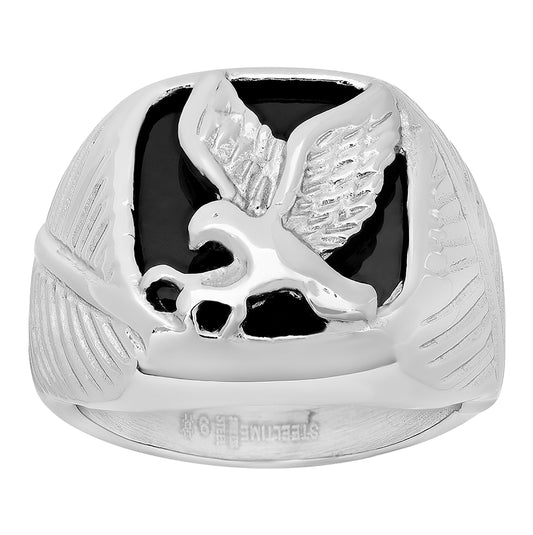 Stainless Steel Mens Eagle Black Enamel Sizes 9 - 12 Comfort-fit Fashion Bridal Anniversary Wedding Engagement Band Ring