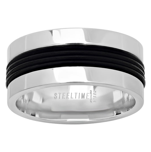 Stainless Steel Mens Grooved Black Center Sizes 9 - 12 Comfort-fit Fashion Bridal Anniversary Wedding Engagement Band Ring