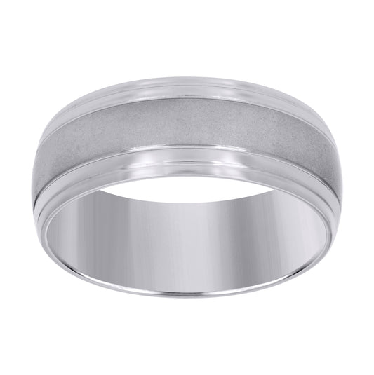 Stainless Steel Mens Center Brushed Dome with Side Grooves Edges Sizes 9 - 12 Comfort-fit Bridal Anniversary Wedding Engagement Band Ring