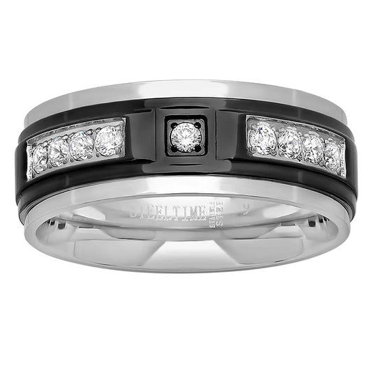 Stainless Steel Mens Two-tone Cubic Zirconia Black Sizes 9 - 12 Comfort-fit Fashion Bridal Anniversary Wedding Engagement Band Ring