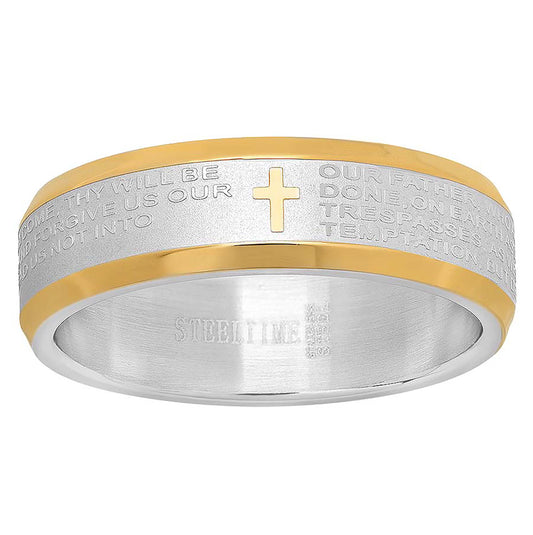 Stainless Steel Mens Two-tone Bible Lords Player Cross Sizes 9 - 12 Comfort-fit Fashion Bridal Anniversary Wedding Engagement Band Ring