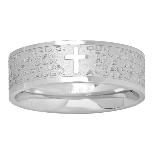 Stainless Steel Or Yellow-Tone Mens Lords Prayer Cross Religious Comfort-fit Bridal Anniversary Wedding Engagement Band Ring