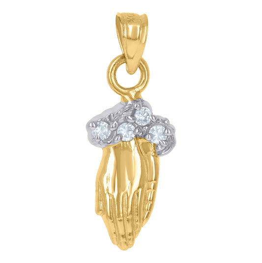 10K Two-Tone Gold Unisex Cubic Zirconia Cubic-Zirconia Praying Hands Religious Charm Pendant