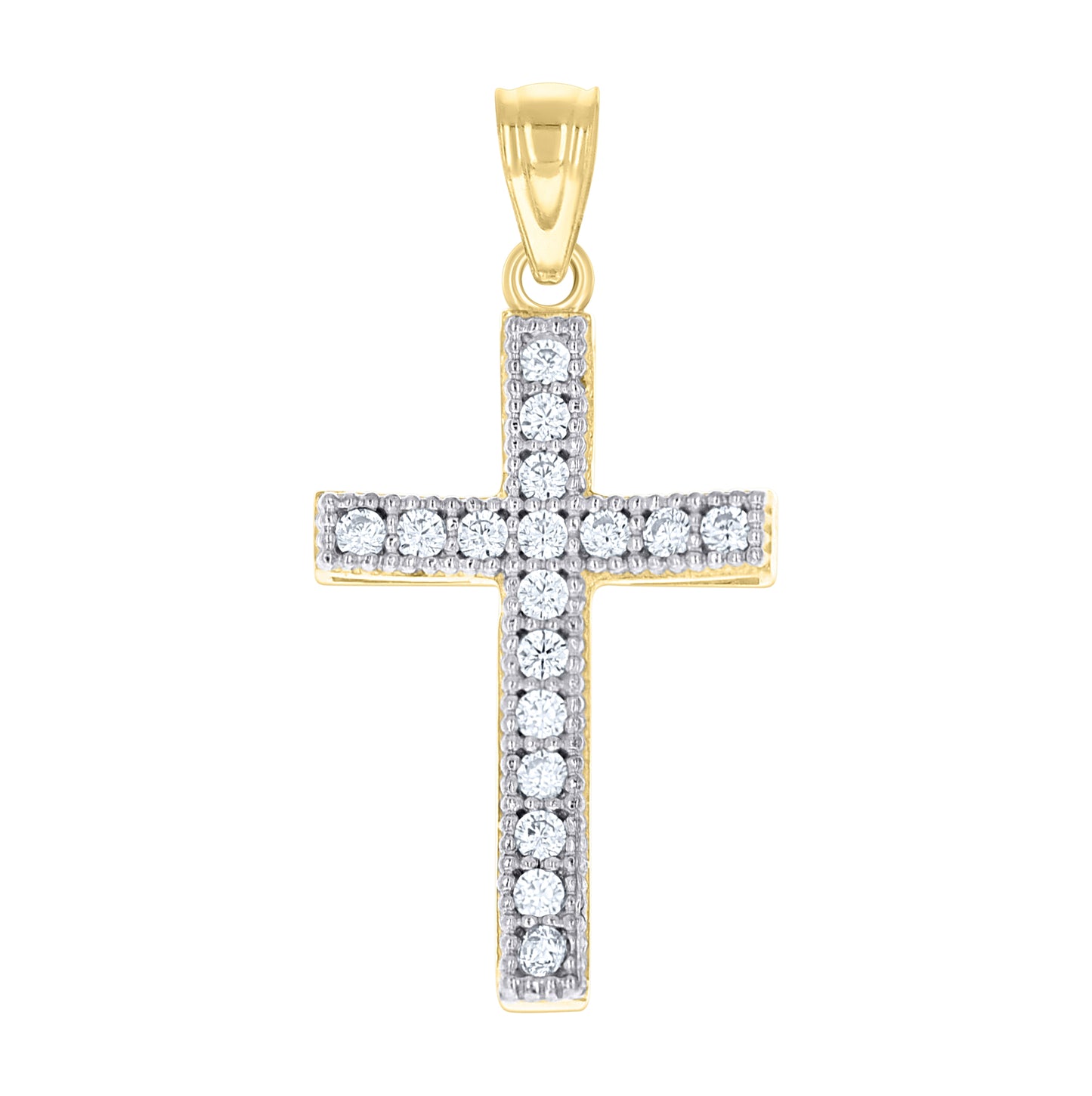 10K Two-Tone Gold Cubic-Zirconia Unisex Cross Religious Charm Pendant