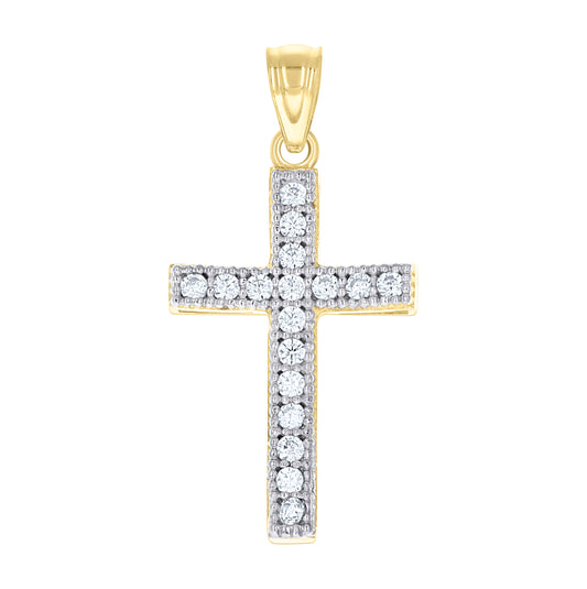 10K Two-Tone Gold Cubic-Zirconia Unisex Cross Religious Charm Pendant