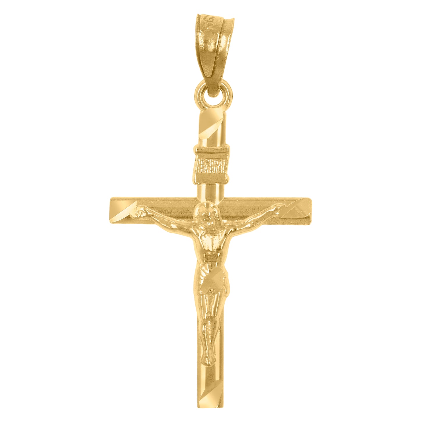 10K Yellow Gold Diamond-Cut Unisex Cross Crucifix Religious Charm Pendant