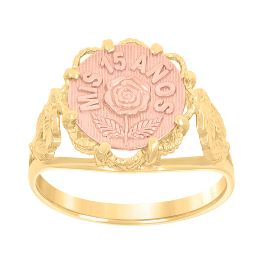 10K Two-Tone Gold Womens Textured Mis 15 Anos Heart Engagement Ring