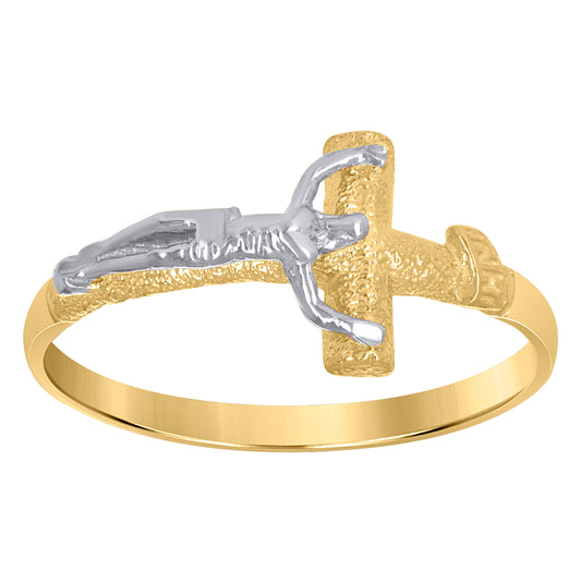 10K Yellow Gold Womens Textured Inri Crucifix Cross Religious Ring