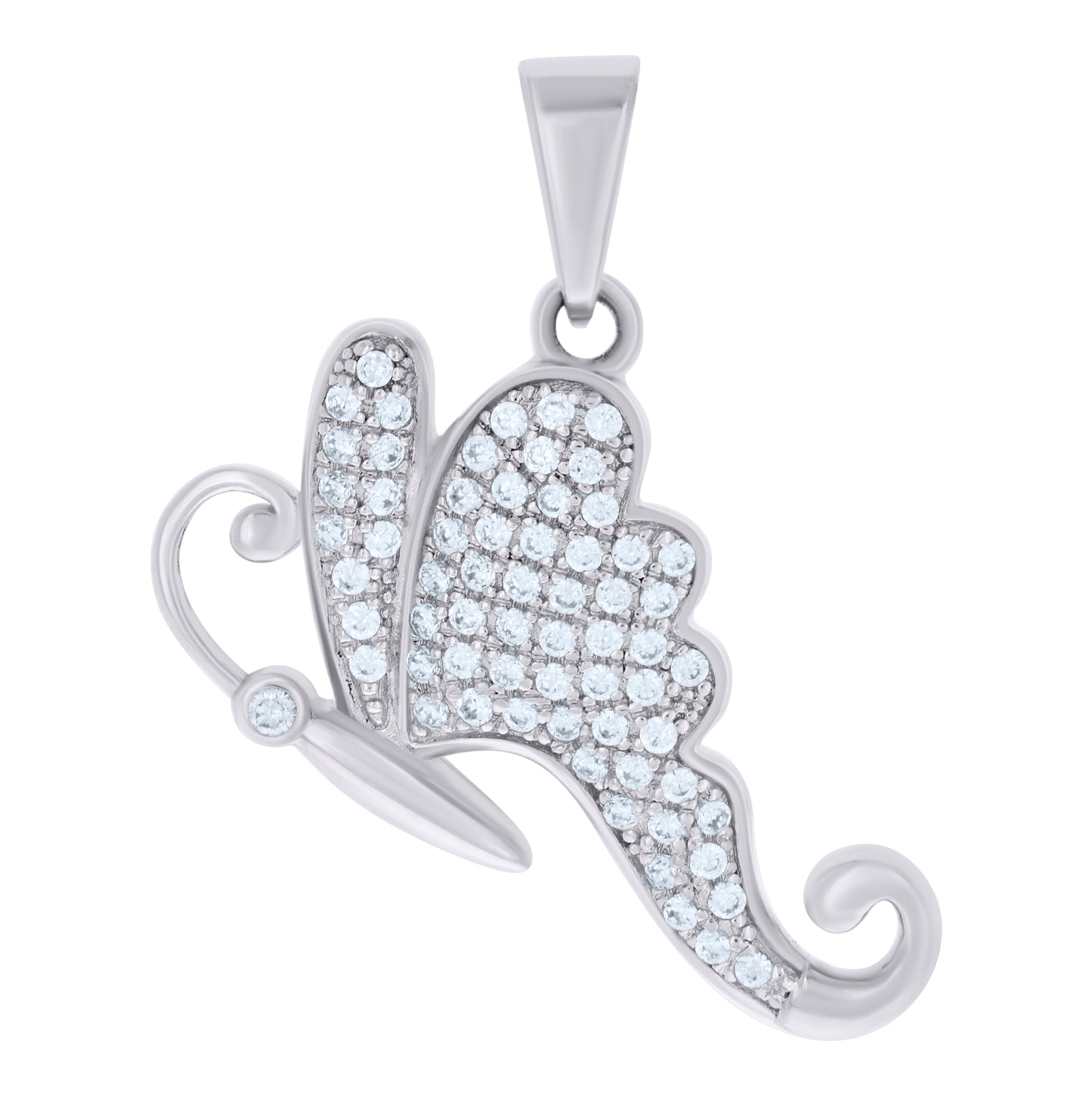 Sterling Silver Women Cubic-Zirconia Butterfly Fashion Charm Pendant