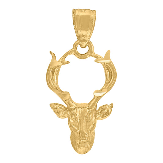 10K Yellow Gold Womens Mens Unisex Deer Head Charm Pendant