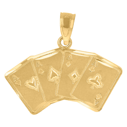 10K Yellow Gold Mens Four Aces Gambling Charm Pendant