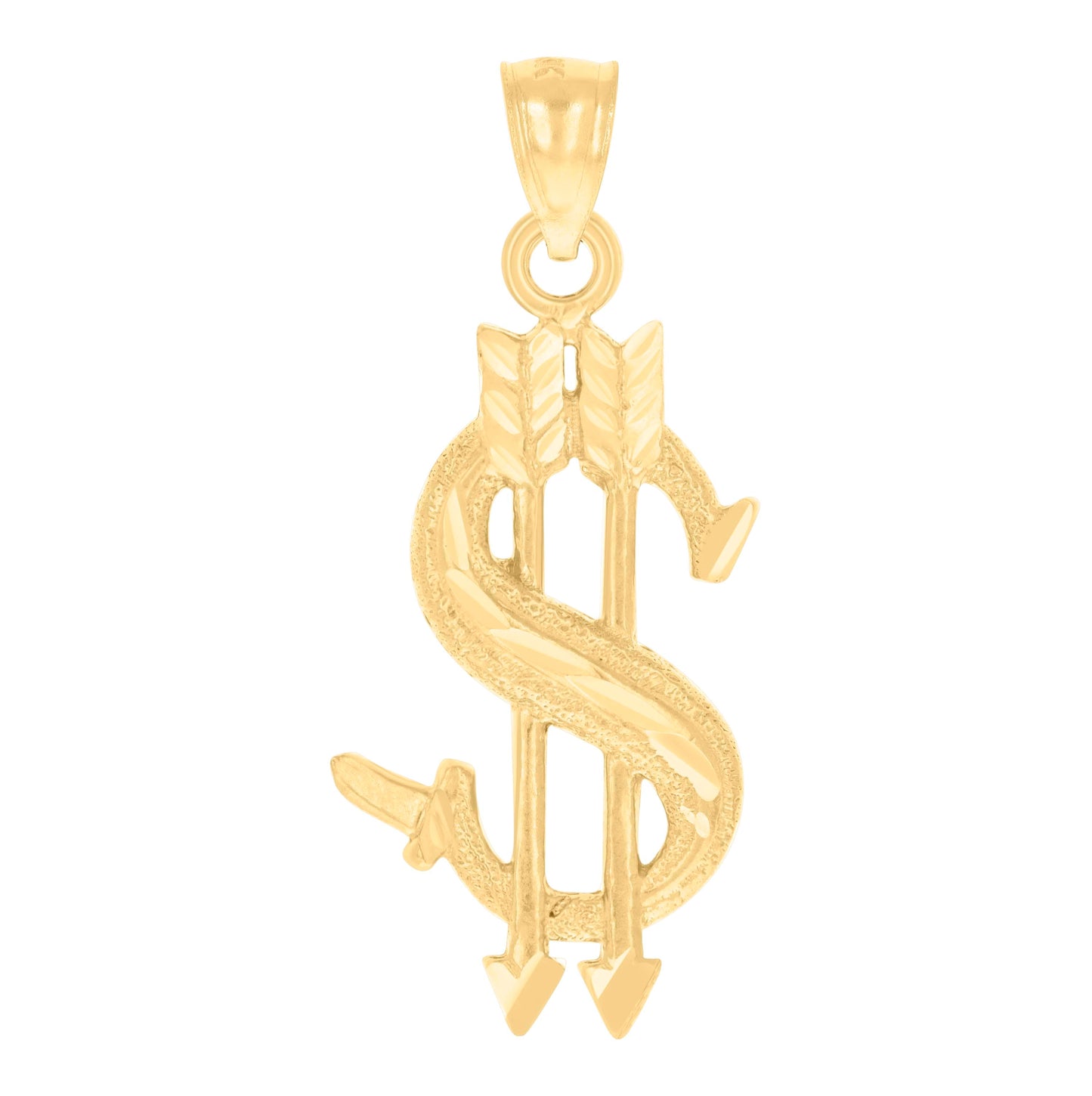 10K Yellow Gold Mens Dollar Sign With Arrows Charm Pendant