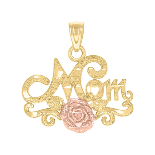 10K Gold Two-Tone Diamond-Cut Womens Mom Rose Letters & Words Charm Pendant
