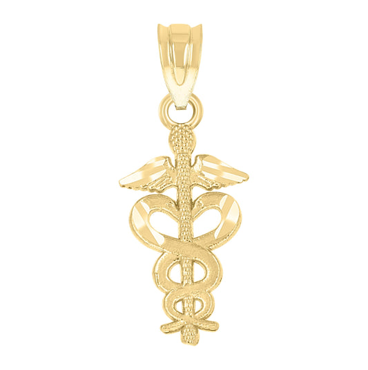 10K Yellow Gold Diamond-Cut Unisex Registered Nurse Badge Charm Pendant