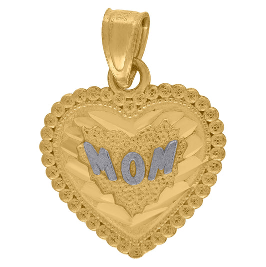 10K Gold Two-Tone Diamond-Cut Womens Mom Heart Charm Pendant