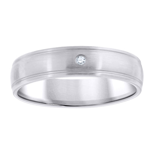 Stainless Steel Mens Cubic Zirconia Step Edges Center Brushed Comfort-Fit Bridal Anniversary Wedding Engagement Band Ring