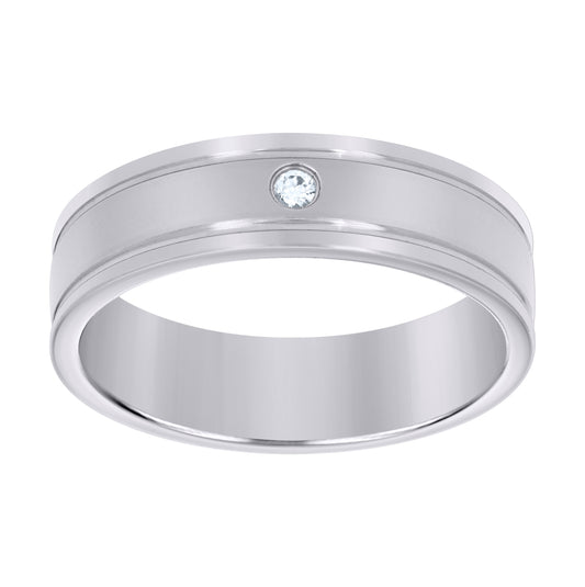 Stainless Steel Mens Cubic Zirconia Double Grooved Polished Comfort-Fit Fashion Bridal Anniversary Wedding Engagement Band Ring 