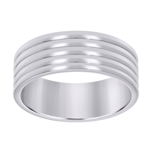 Stainless Steel Mens Multi Grooved Polished Sizes 7 - 14 Comfort-Fit Fashion Bridal Anniversary Wedding Engagement Band Ring