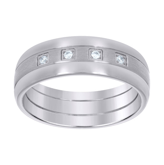 Stainless Steel Mens Center Brushed Milgrain Sizes 7 - 14 Comfort-Fit Fashion Bridal Anniversary Wedding Engagement Band Ring
