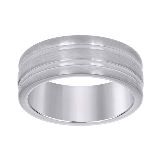 Stainless Steel Mens Double Grooved Center Brushed Comfort-Fit Fashion Bridal Anniversary Wedding Engagement Band Ring