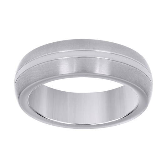 Stainless Steel Mens Center Grooved Sides Brushed Sizes 7 - 14 Comfort-Fit Fashion Bridal Anniversary Wedding Engagement Band Ring