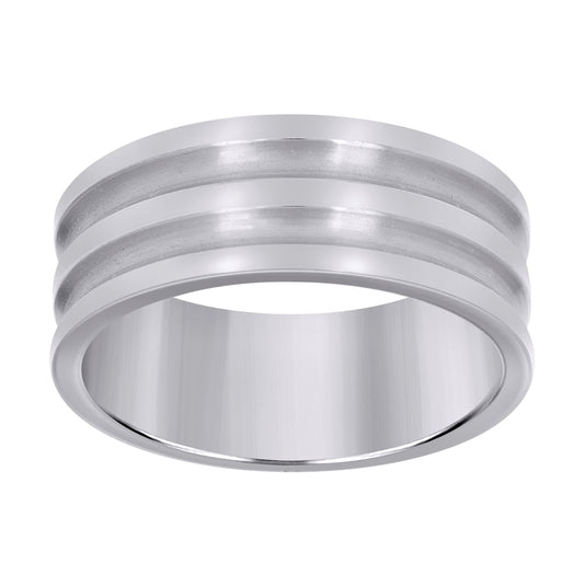 Stainless Steel Mens Brushed Double Grooved Sizes 7 - 14 Comfort-Fit Fashion Bridal Anniversary Wedding Engagement Band Ring