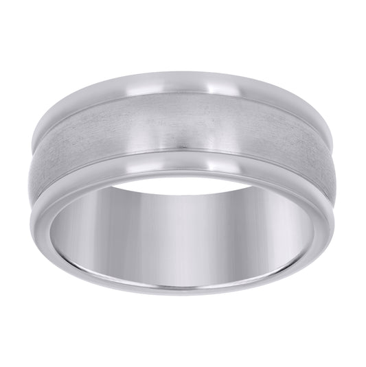 Stainless Steel Mens Center Brushed Round Polished Edges Comfort-Fit Fashion Bridal Anniversary Wedding Engagement Band Ring