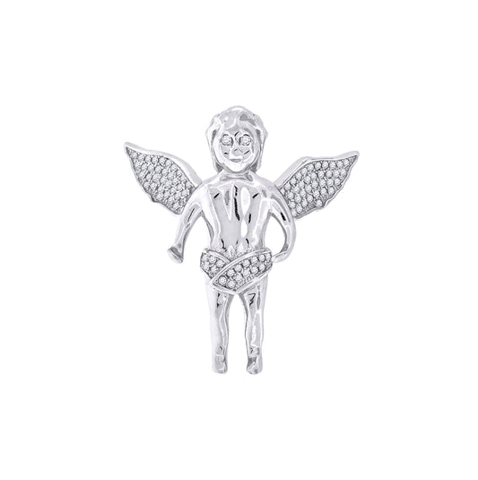 Sterling Silver Mens Cubic Zirconia Religious Praying Angel Charm Pendant