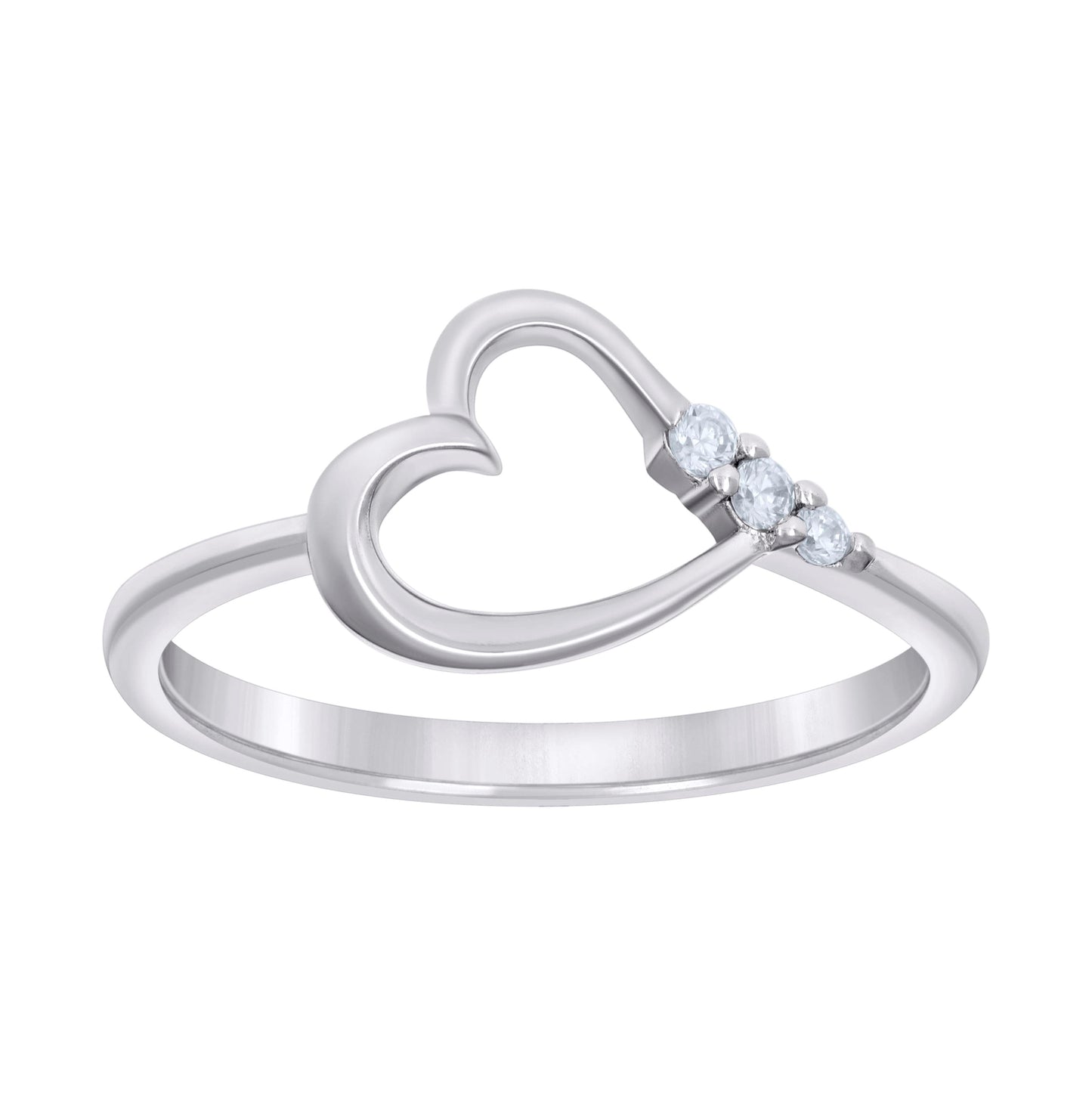 Sterling Silver Women's Cubic-Zirconia Heart Bridal Anniversary Wedding Engagement Band Ring