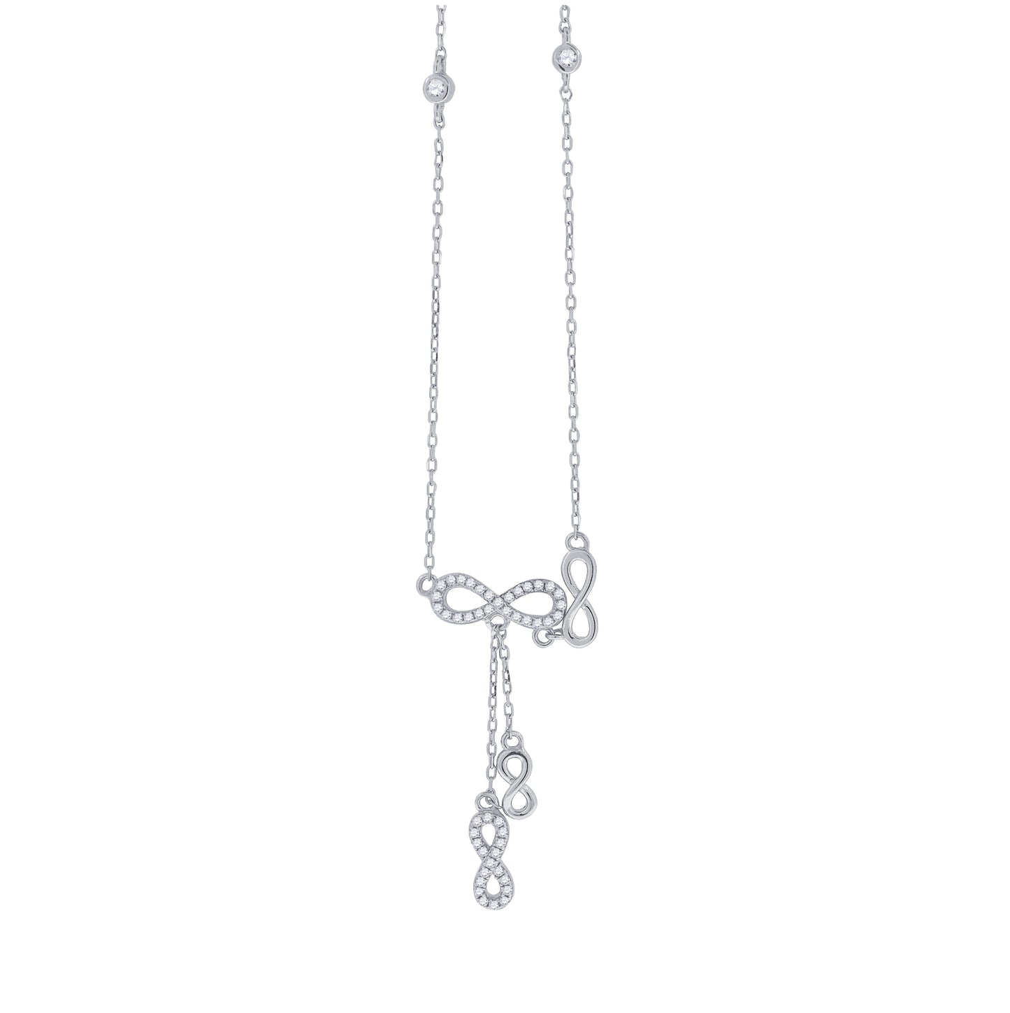 Sterling Silver Women Cubic Zirconia Rolo Link Infinity Necklace