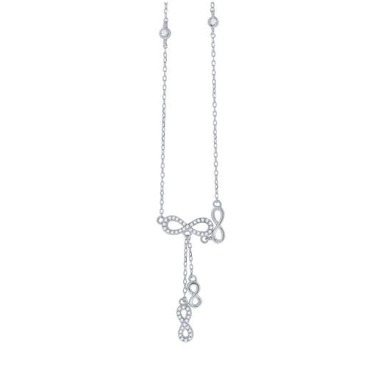 Sterling Silver Women Cubic Zirconia Rolo Link Infinity Necklace