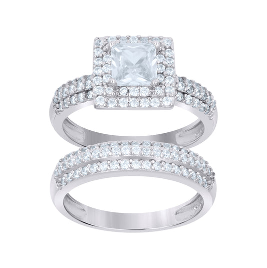 Sterling Silver Womens Cubic Zirconia Sizes 6 To 10 Princess-Cut Center Stone Bridal Set Anniversary Engagement Wedding Ring