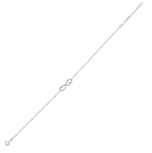 Sterling Silver Womens Cubic Zirconia Rolo Link Infinity Bracelet