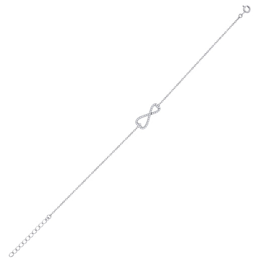 Sterling Silver Womens Cubic Zirconia Rolo Link Infinity Love Bracelet