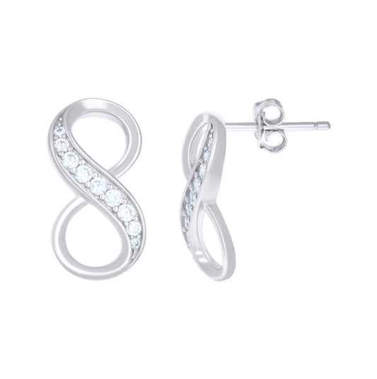Sterling Silver Womens Cubic Zirconia Infinity Stud Earrings