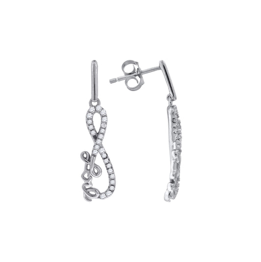 Sterling Silver Womens Cubic Zirconia Infinity Dangle Earrings