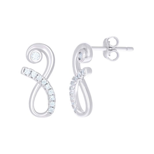 Sterling Silver Womens Cubic Zirconia Abstract Stud Earrings