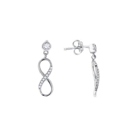 Sterling Silver Womens Cubic Zirconia Infinity Dangle Earrings